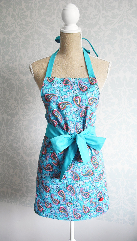 Tablier plein pour femme Teal paisley de NotSewStrange (Montréal)