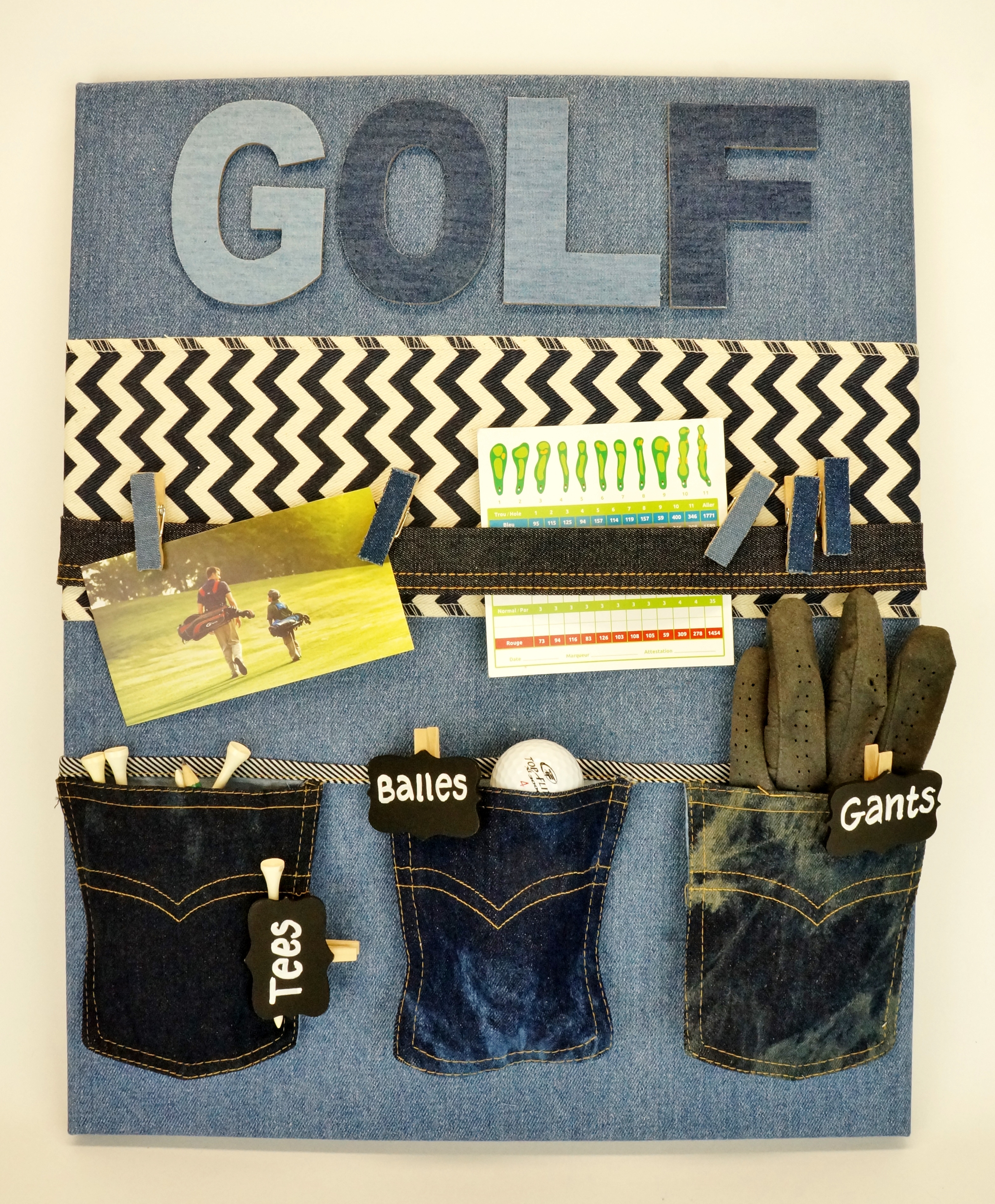 Organisateur mural avec poches en denim pour la fête des Pères #DIY
